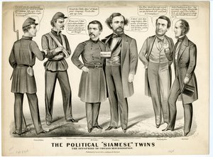Los Gemelos Siameses Políticos, La Descendencia de la Mestización de Chicago, 1864 de N. and Ives, J.M. Currier